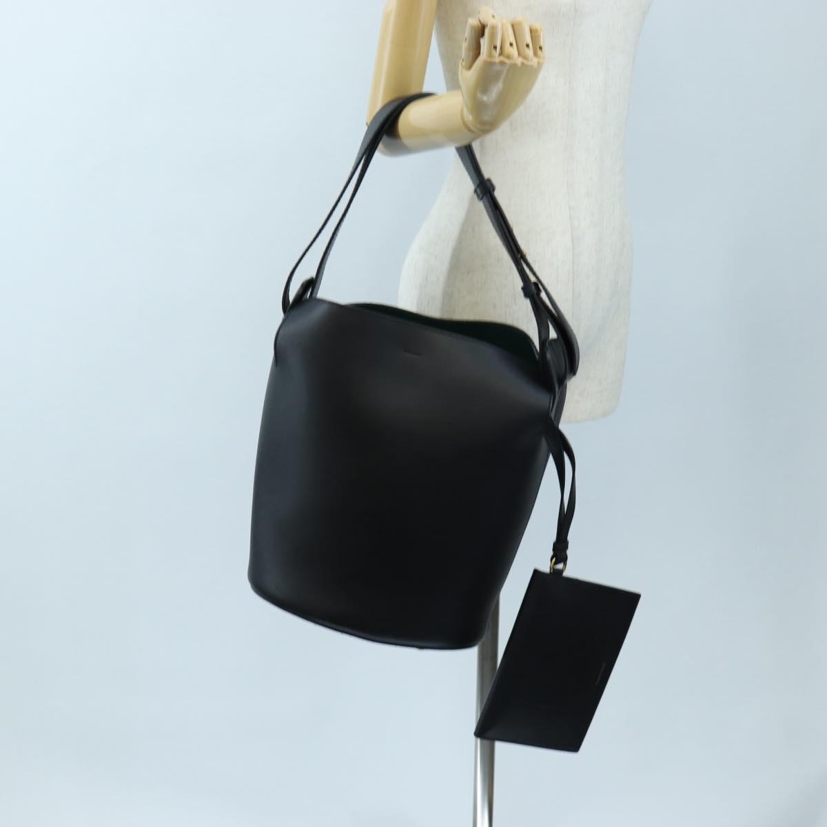 BURBERRY Bucket Shoulder Bag Leather Black Gold Auth am12540V