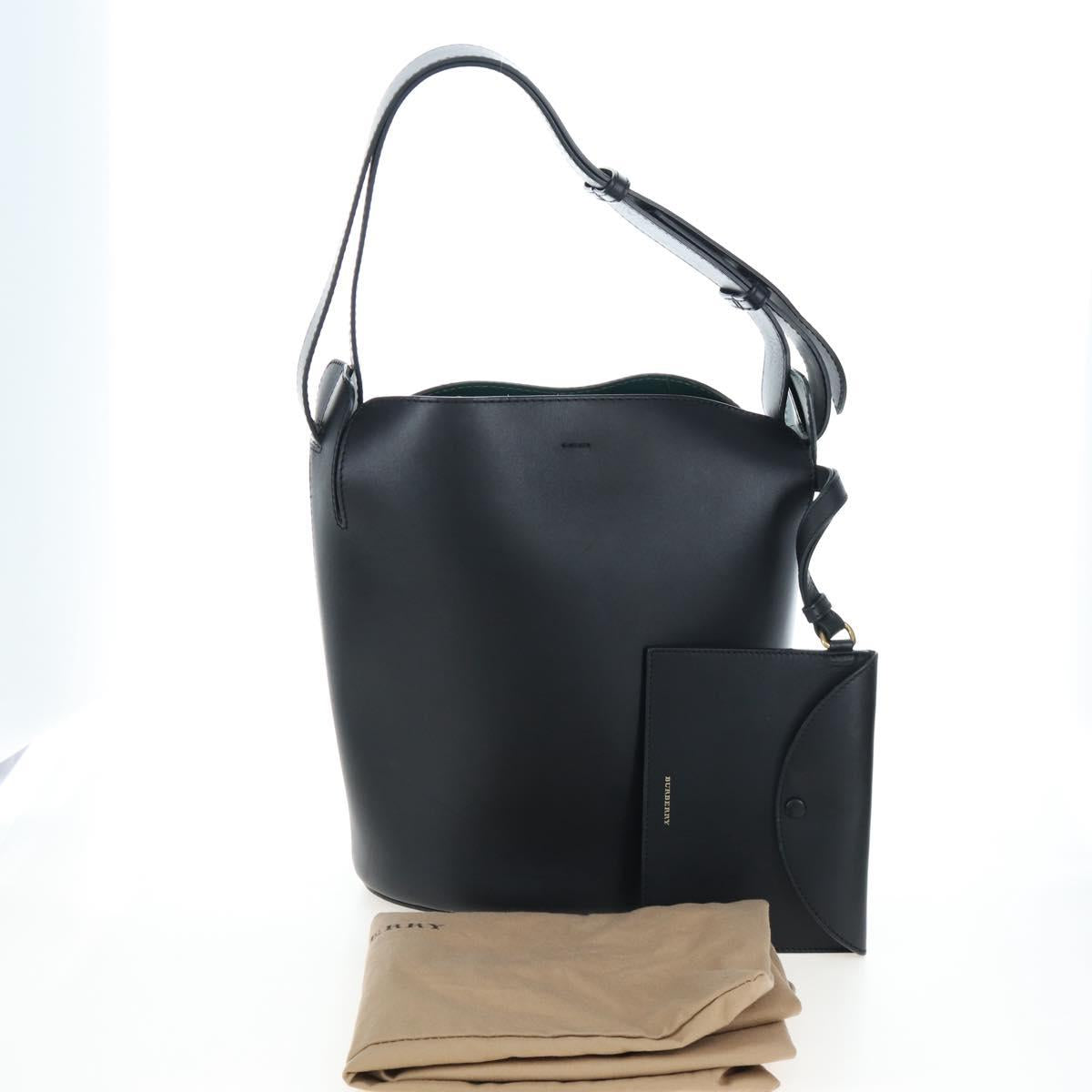 BURBERRY Bucket Shoulder Bag Leather Black Gold Auth am12540V