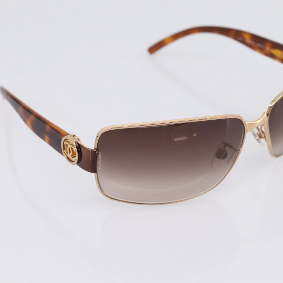 CHANEL Sunglasses Plastic Metal Brown Gold CC Auth am12543M