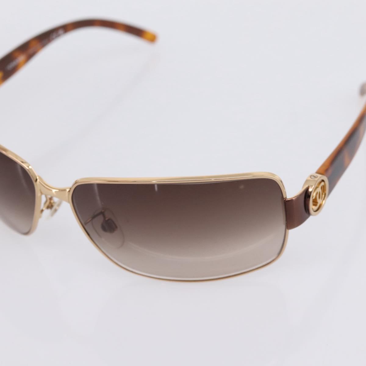 CHANEL Sunglasses Plastic Metal Brown Gold CC Auth am12543M