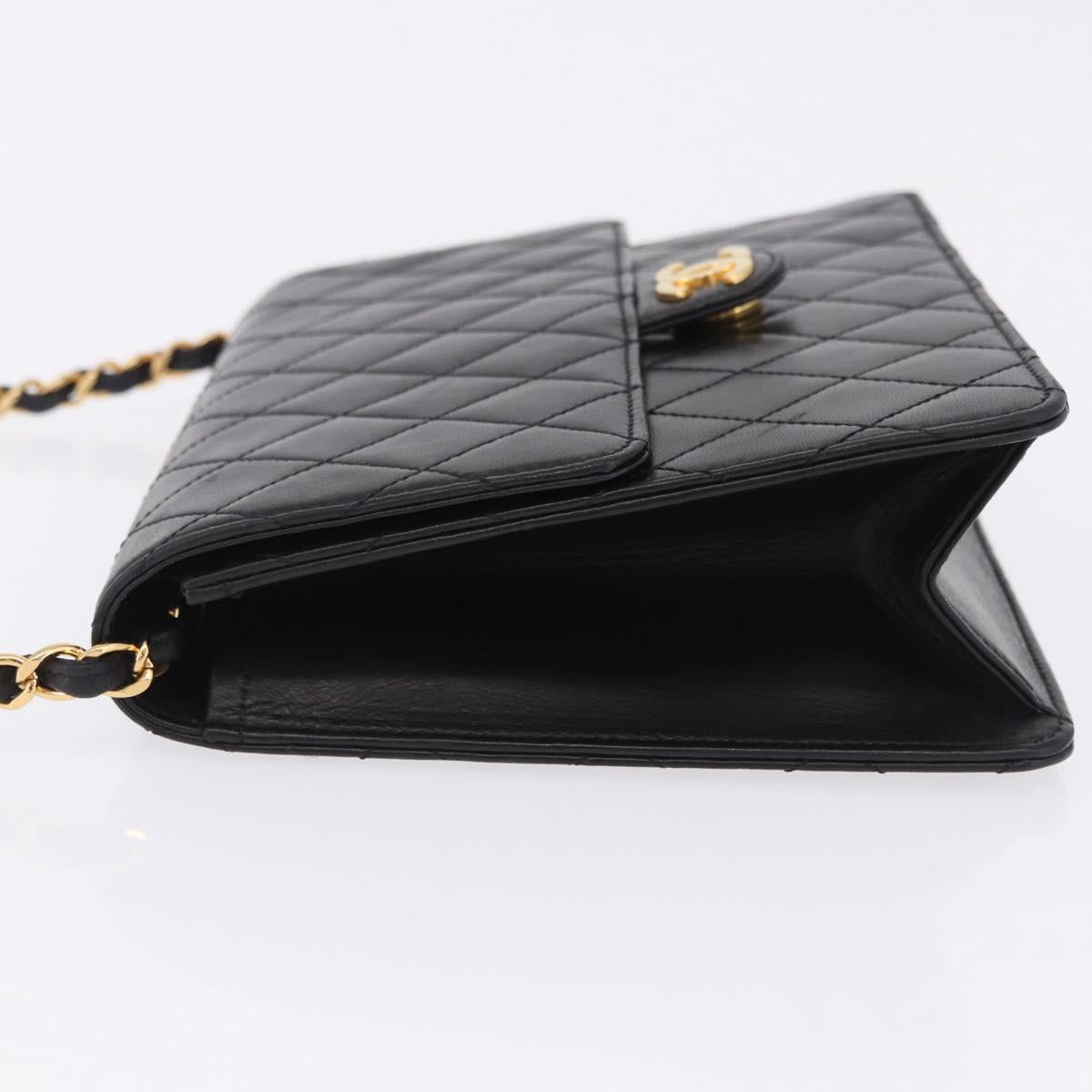 CHANEL Matelasse Push Lock Shoulder Bag Lamb Skin Black Gold CC Auth am12544M