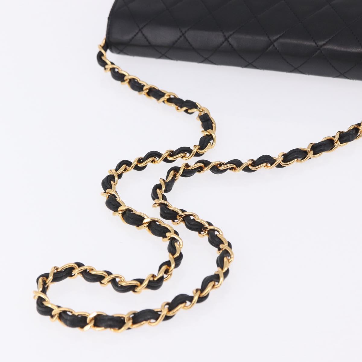 CHANEL Matelasse Push Lock Shoulder Bag Lamb Skin Black Gold CC Auth am12544M