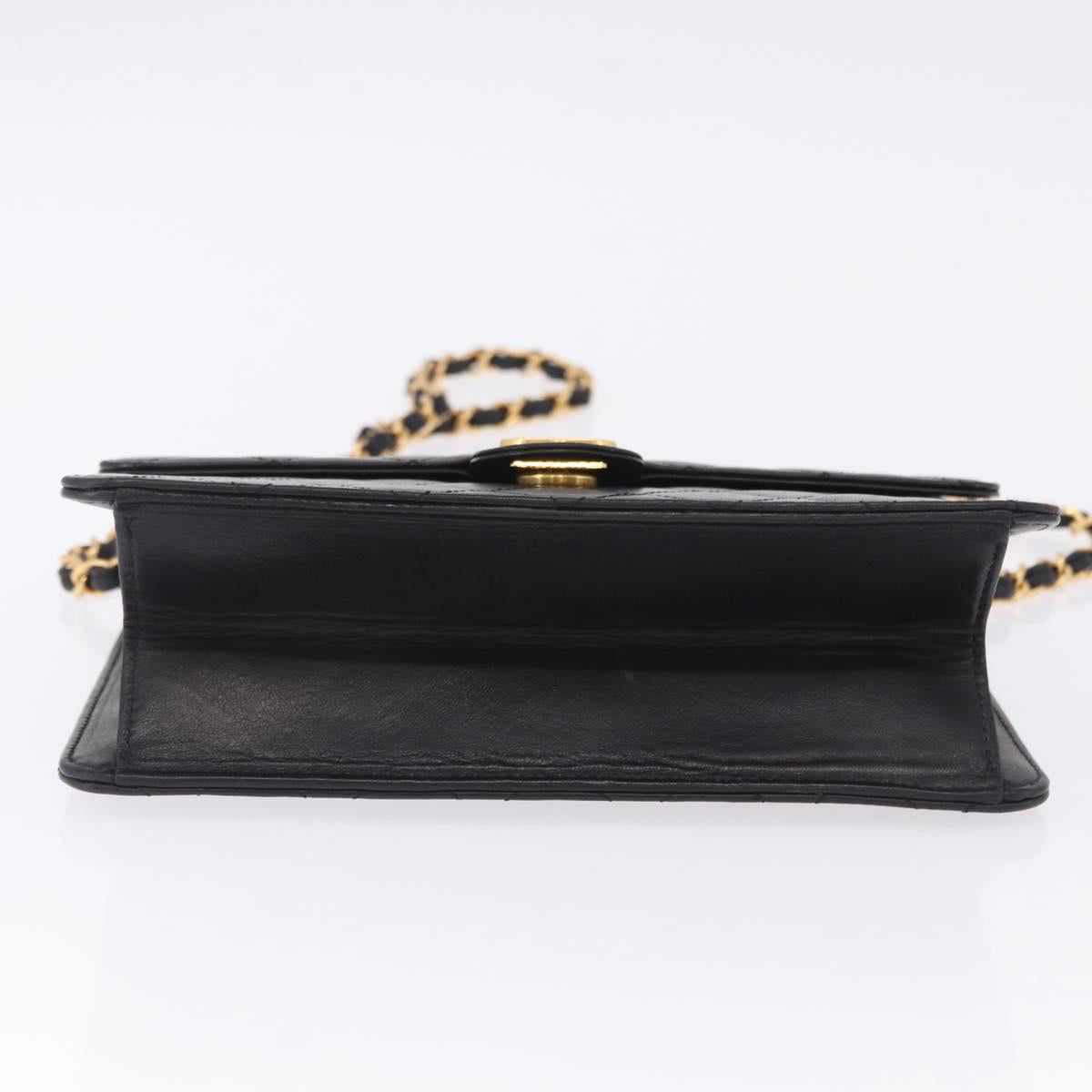 CHANEL Matelasse Push Lock Shoulder Bag Lamb Skin Black Gold CC Auth am12544M