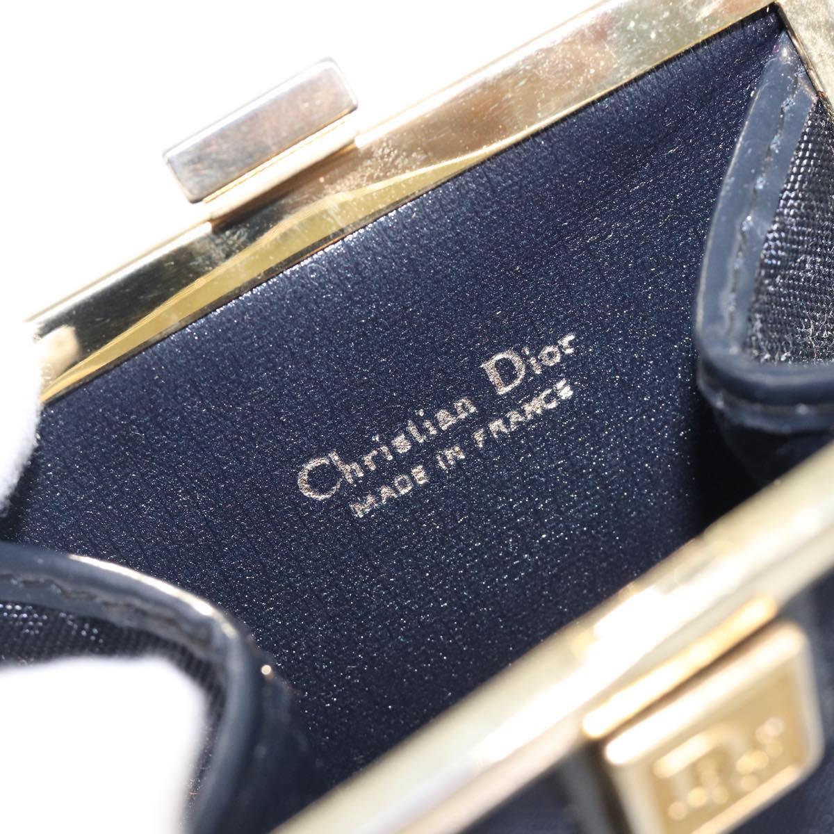 Christian Dior Gamaguchi Coin Purse Canvas Navy Gold Auth am12546V