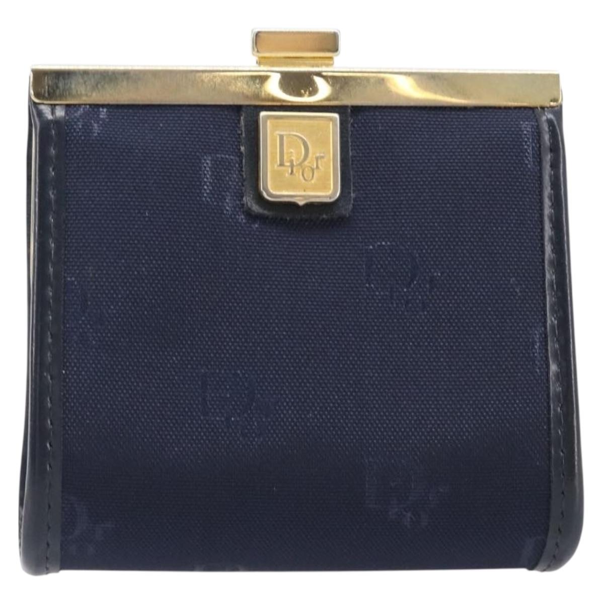 Christian Dior Gamaguchi Coin Purse Canvas Navy Gold Auth am12546V