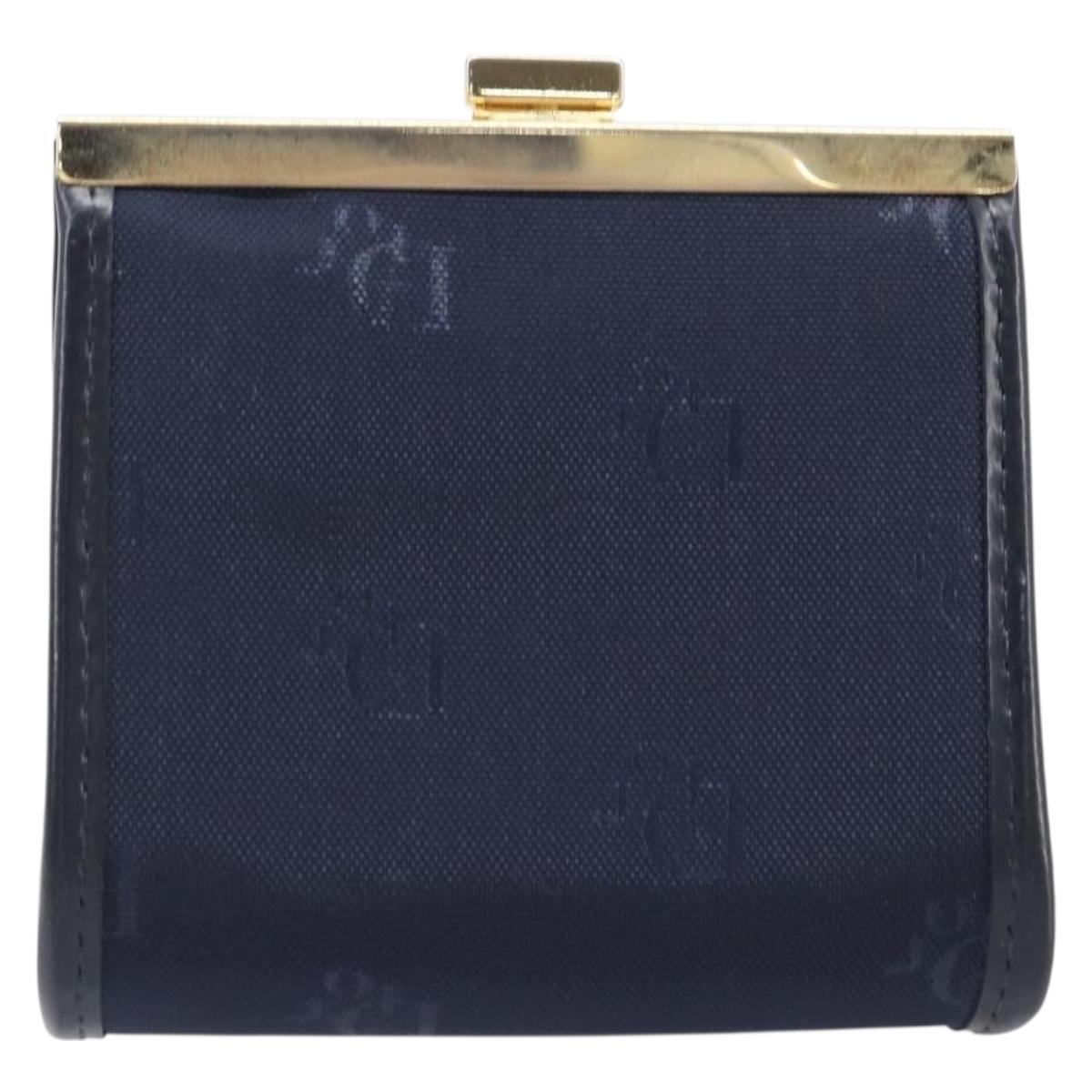 Christian Dior Gamaguchi Coin Purse Canvas Navy Gold Auth am12546V