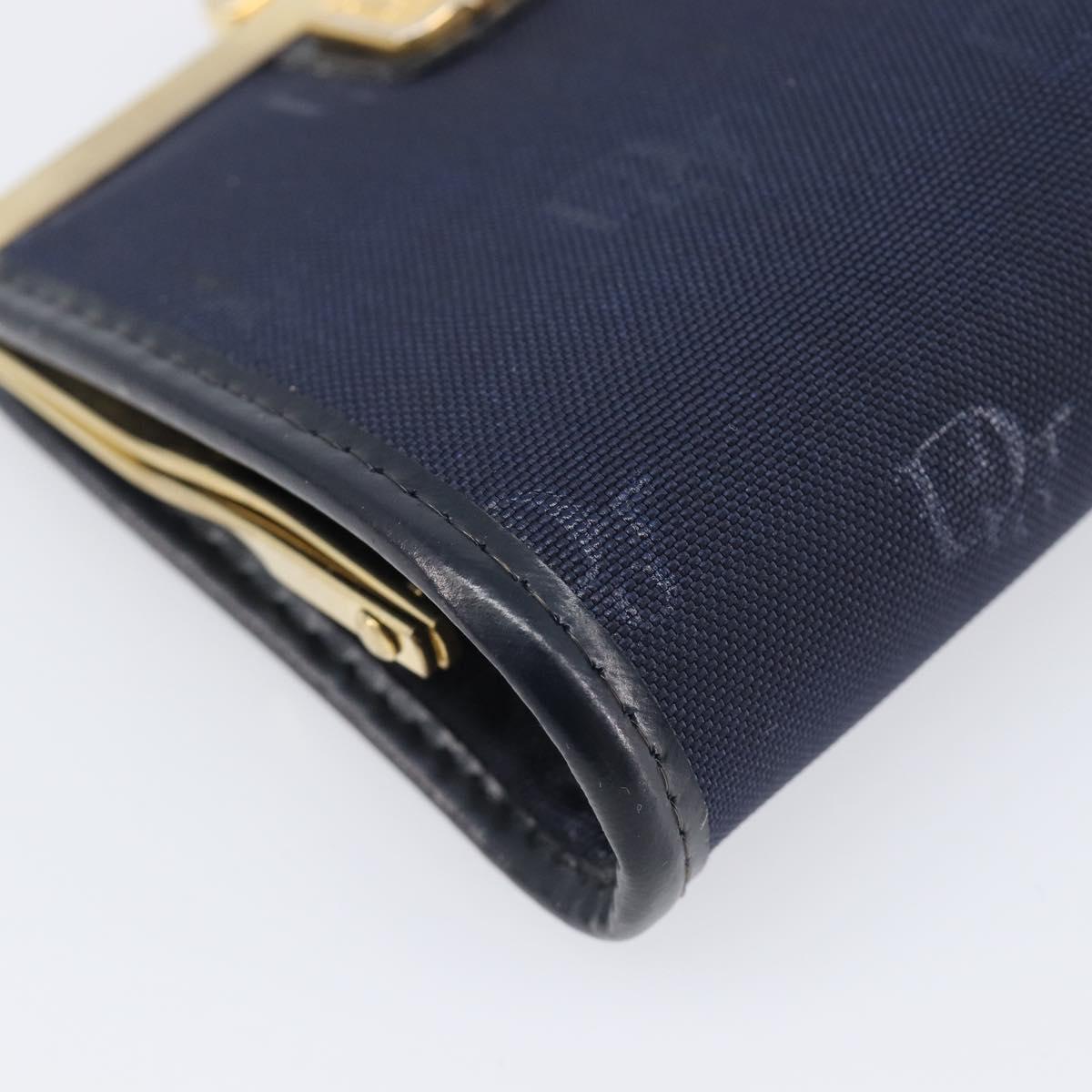 Christian Dior Gamaguchi Coin Purse Canvas Navy Gold Auth am12546V