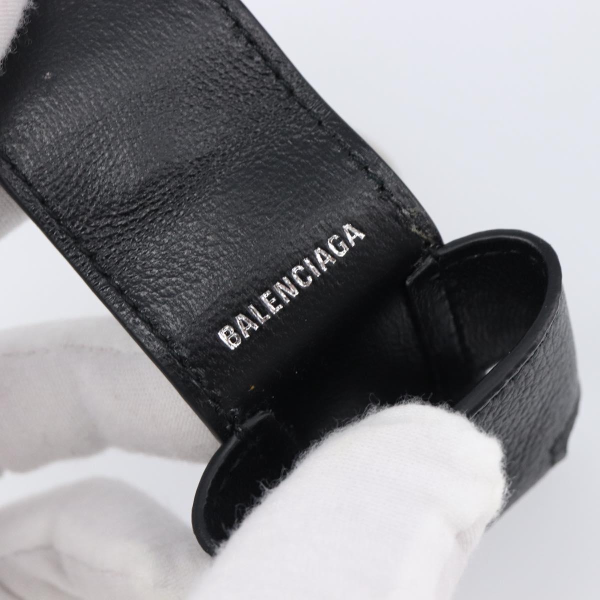 BALENCIAGA Air Pods case Earphone case Leather Black Silver 659926 Auth am12548M
