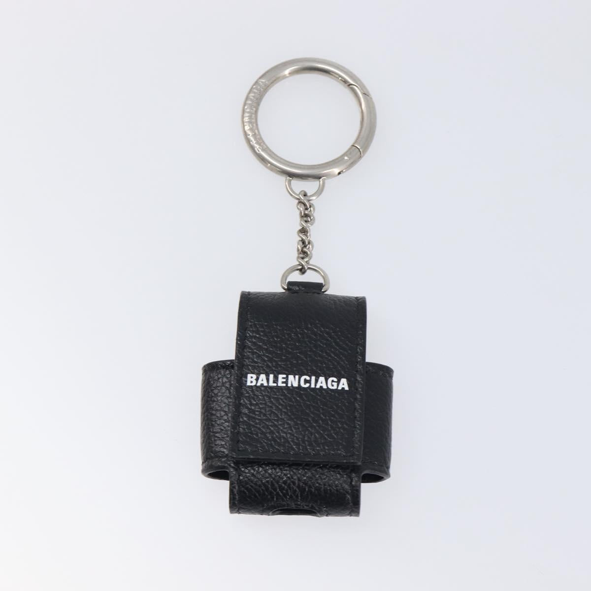 BALENCIAGA Air Pods case Earphone case Leather Black Silver 659926 Auth am12548M