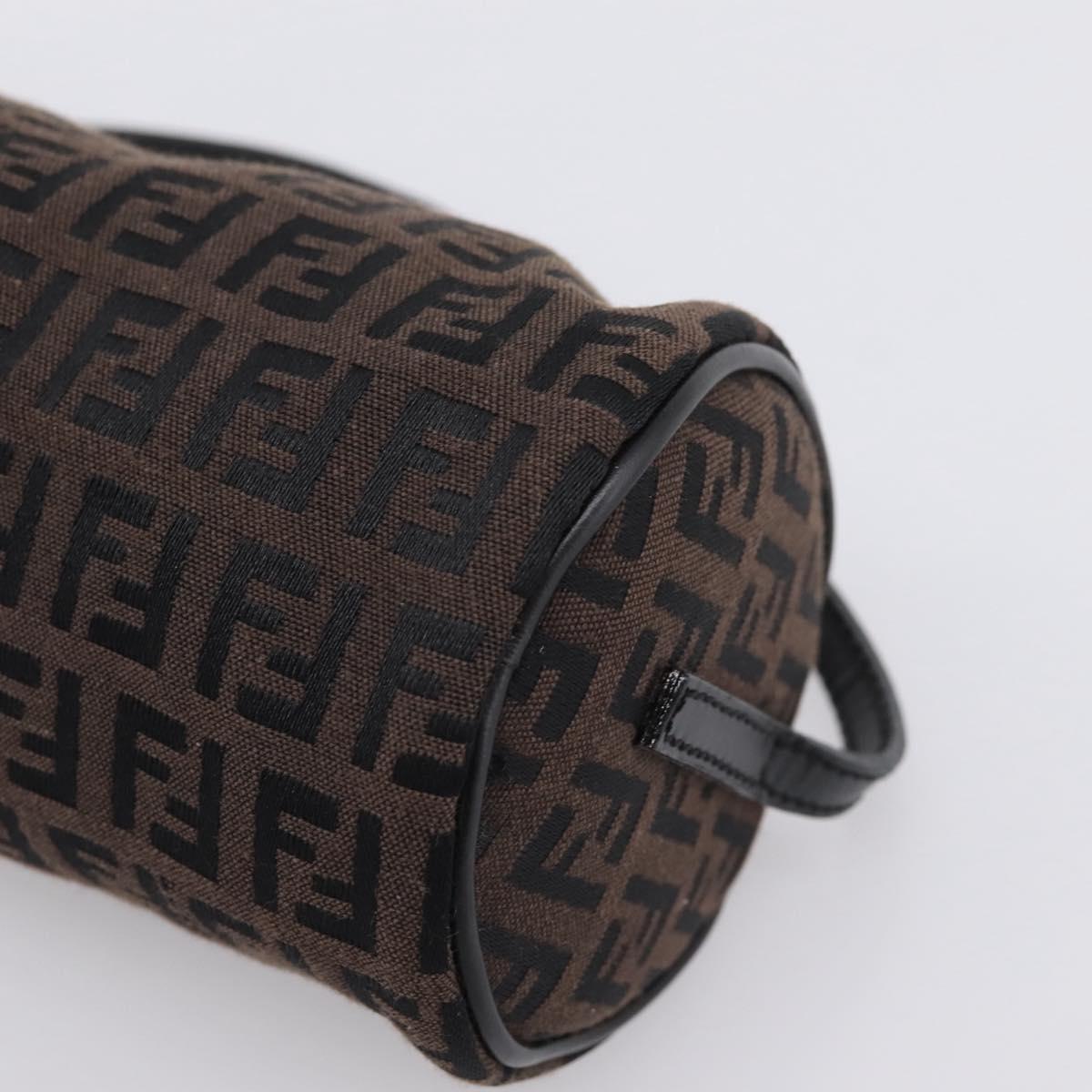 FENDI Zucchino Canvas Accessory Pouch Black Brown Auth am12553V