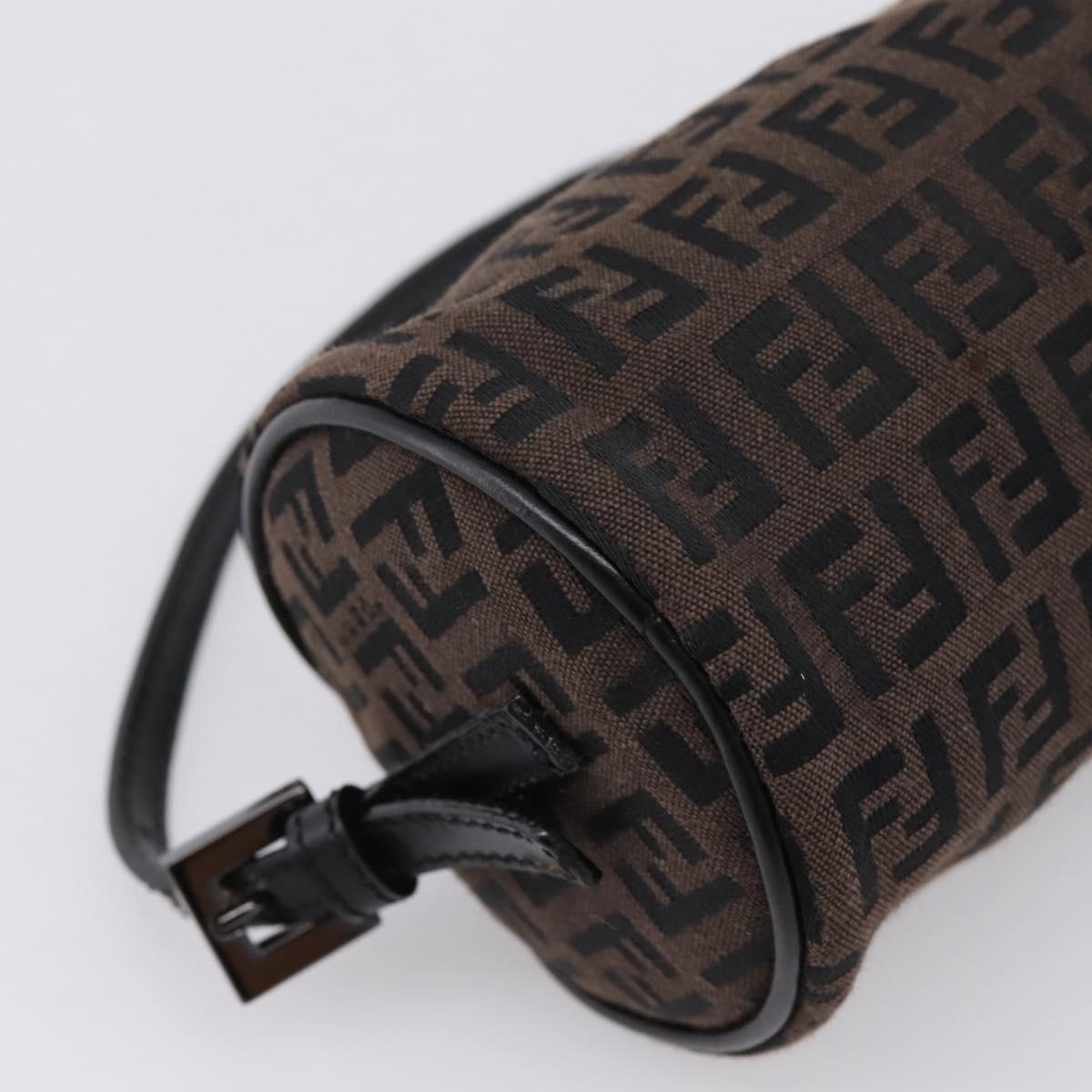 FENDI Zucchino Canvas Accessory Pouch Black Brown Auth am12553V