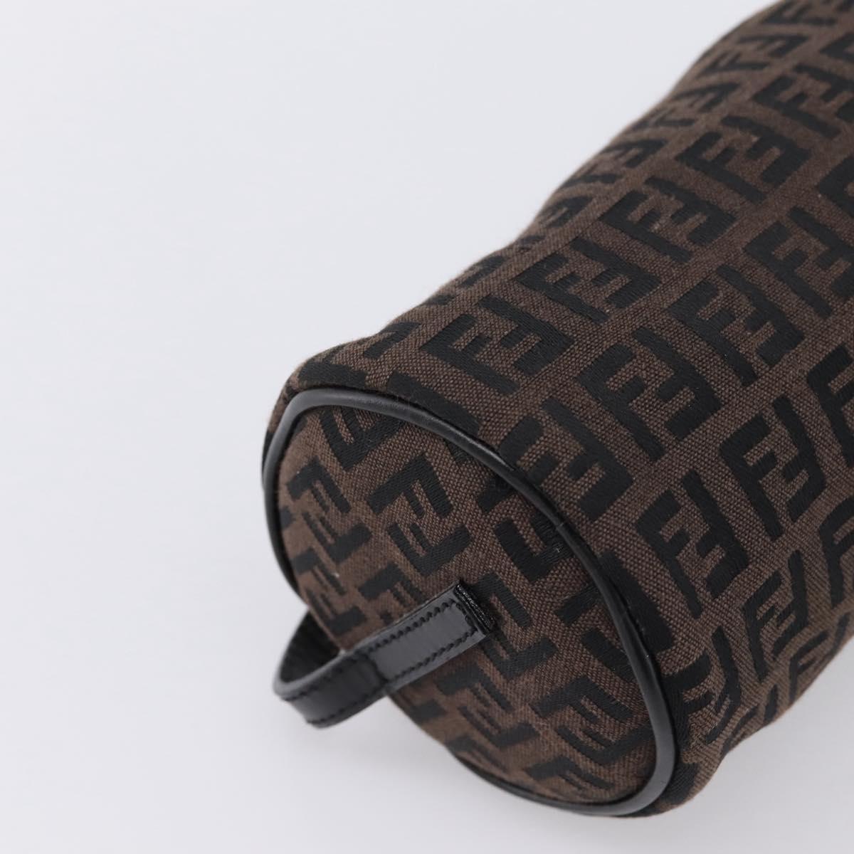 FENDI Zucchino Canvas Accessory Pouch Black Brown Auth am12553V