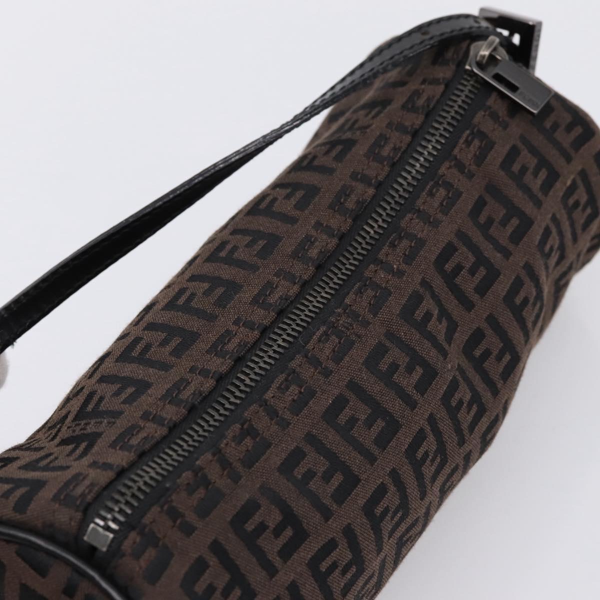 FENDI Zucchino Canvas Accessory Pouch Black Brown Auth am12553V