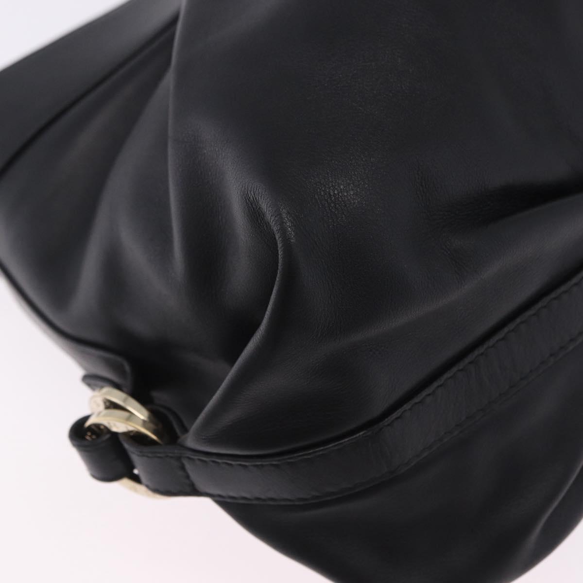 BVLGARI Chandra Hand Bag Leather Black Gold Auth am12554M