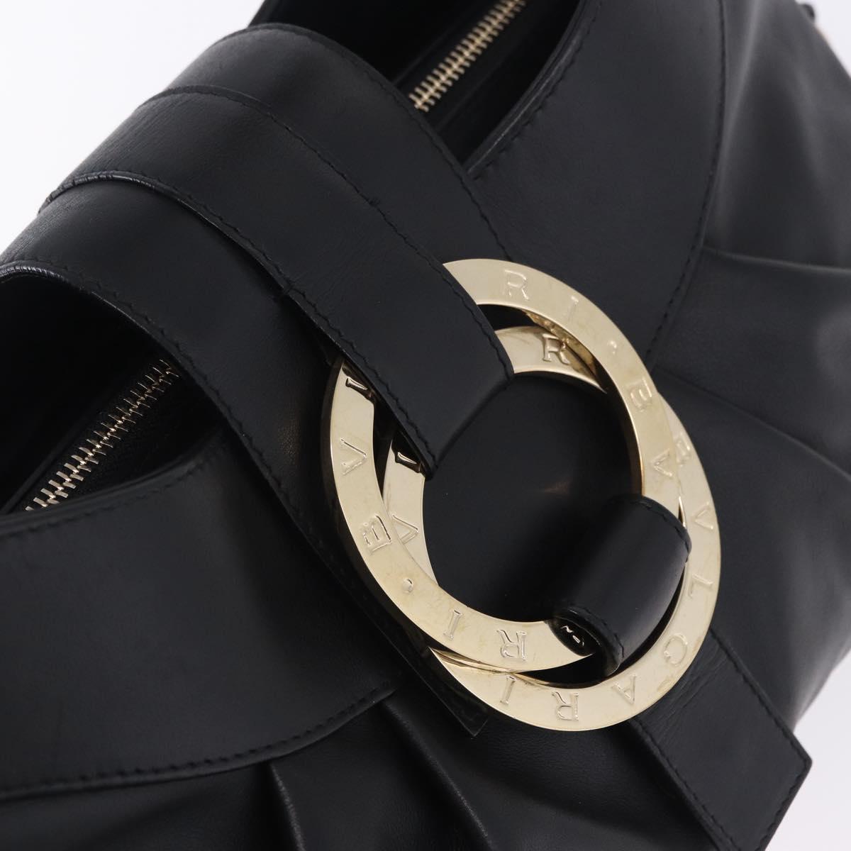 BVLGARI Chandra Hand Bag Leather Black Gold Auth am12554M