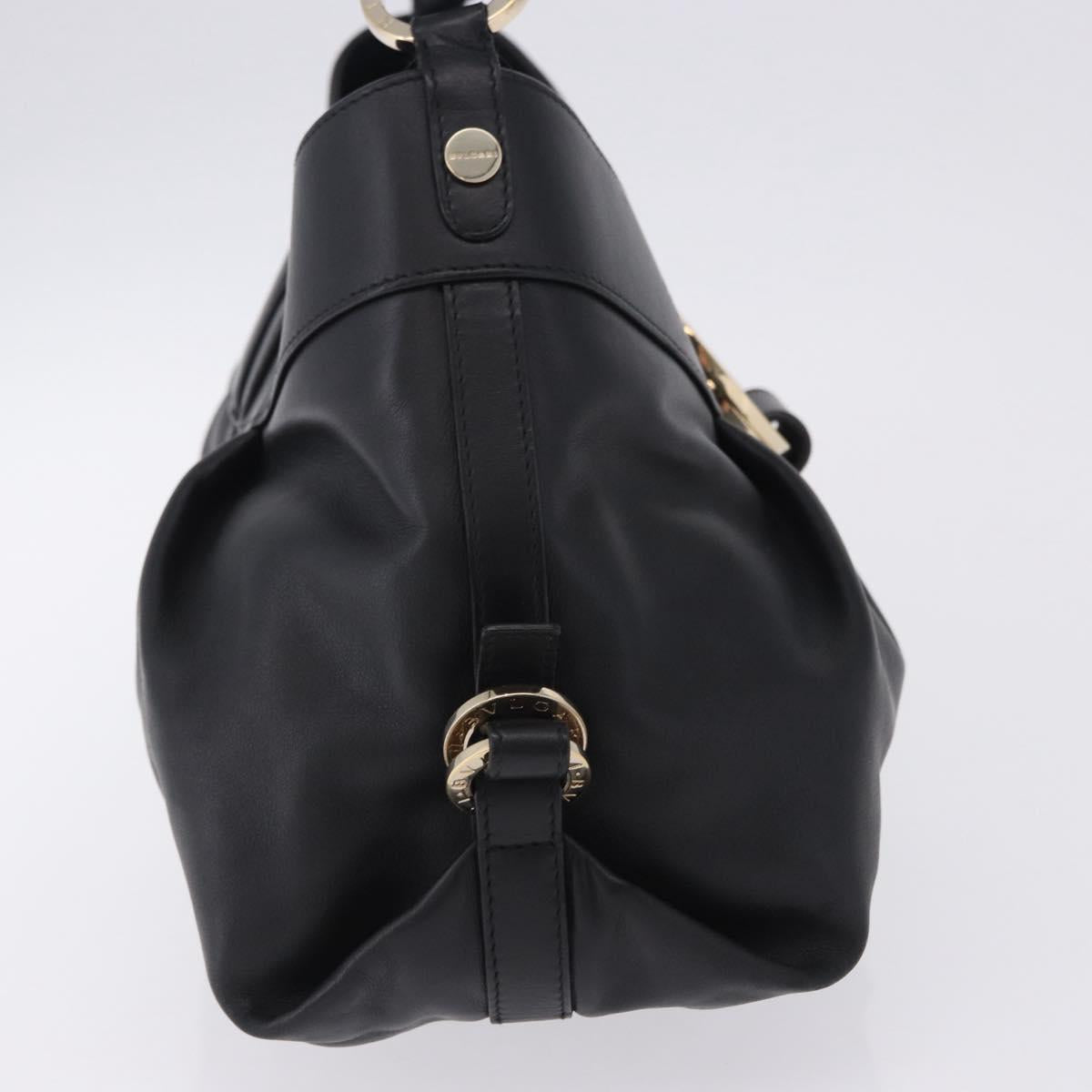 BVLGARI Chandra Hand Bag Leather Black Gold Auth am12554M