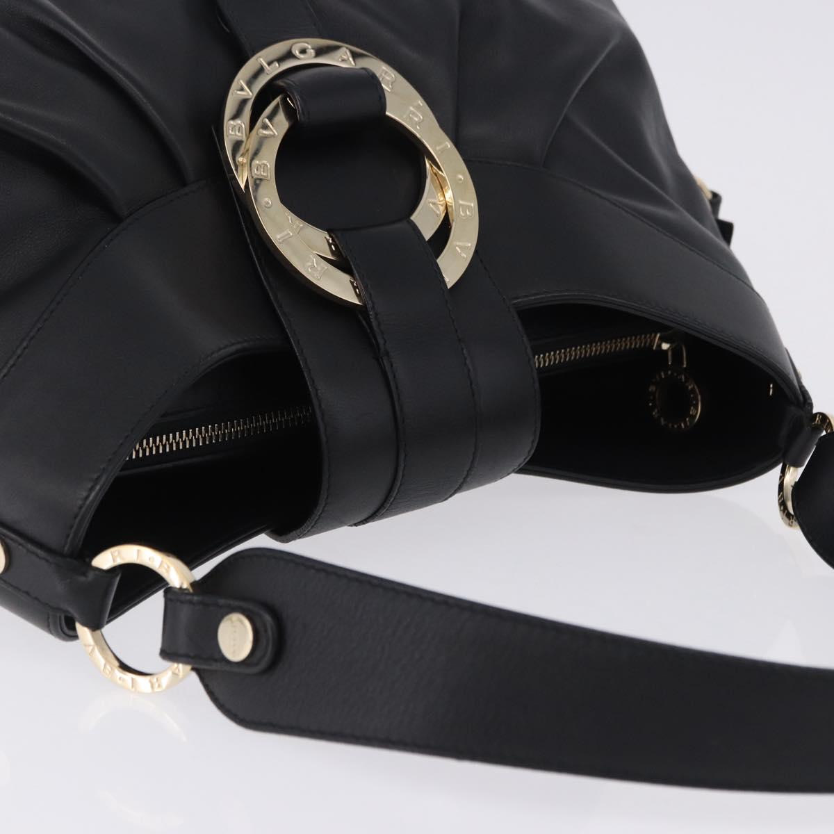 BVLGARI Chandra Hand Bag Leather Black Gold Auth am12554M