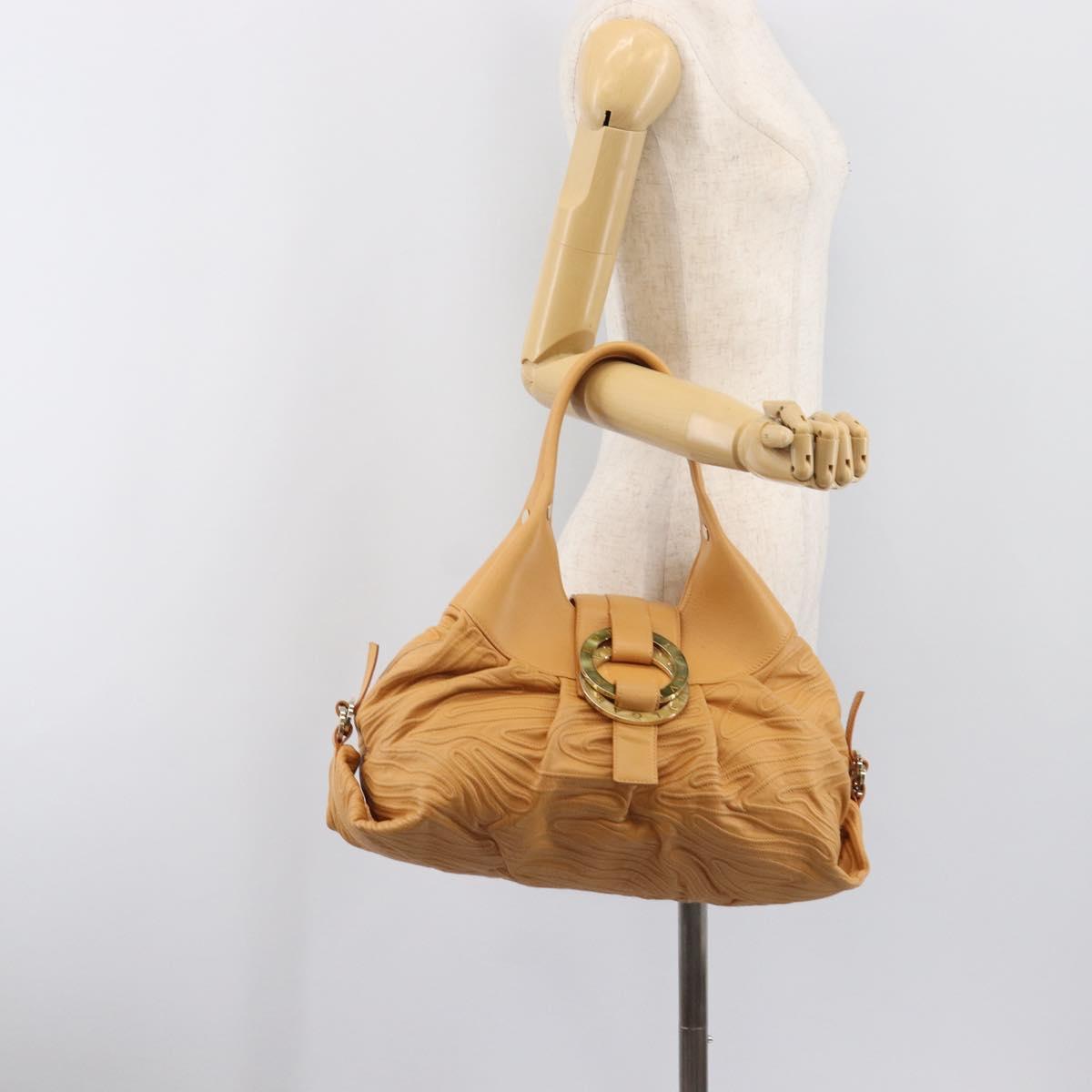 BVLGARI Shoulder Chandra Hand Bag Leather Beige Gold Auth am12555M