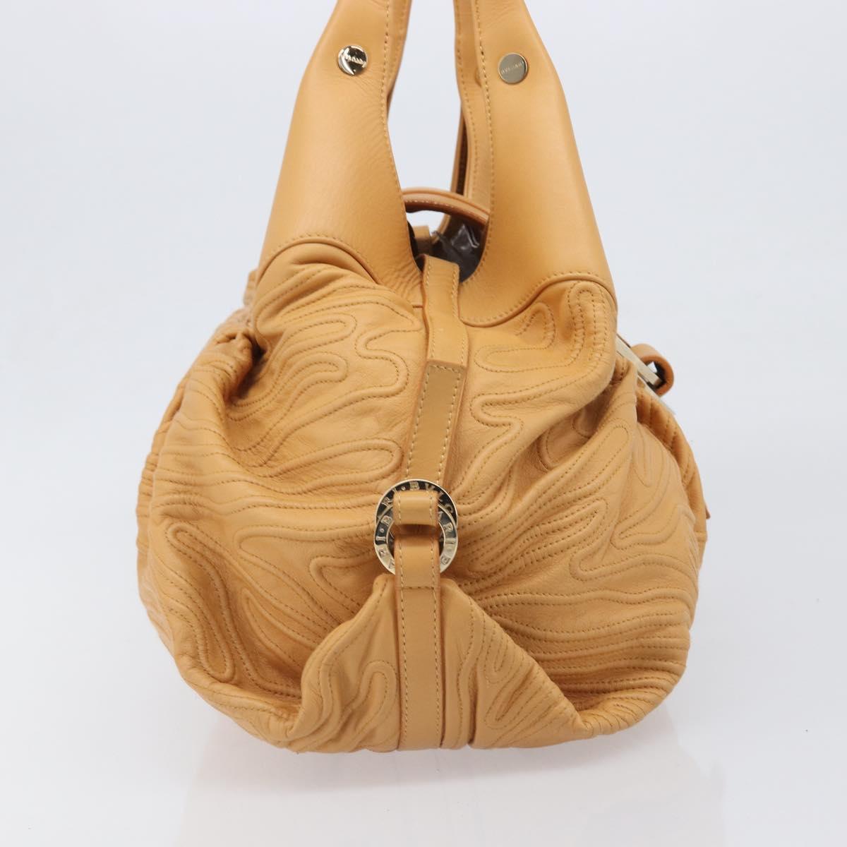 BVLGARI Shoulder Chandra Hand Bag Leather Beige Gold Auth am12555M