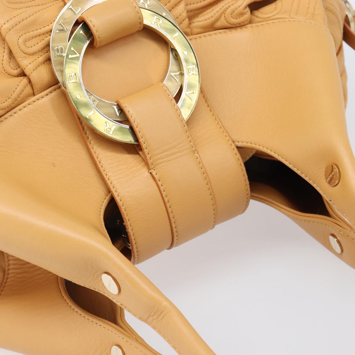 BVLGARI Shoulder Chandra Hand Bag Leather Beige Gold Auth am12555M