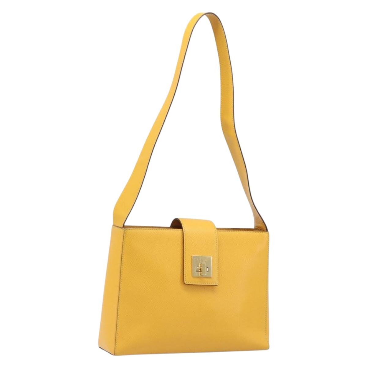 CELINE Turn Lock Shoulder Bag PVC Canvas Yellow Gold Auth am12556V