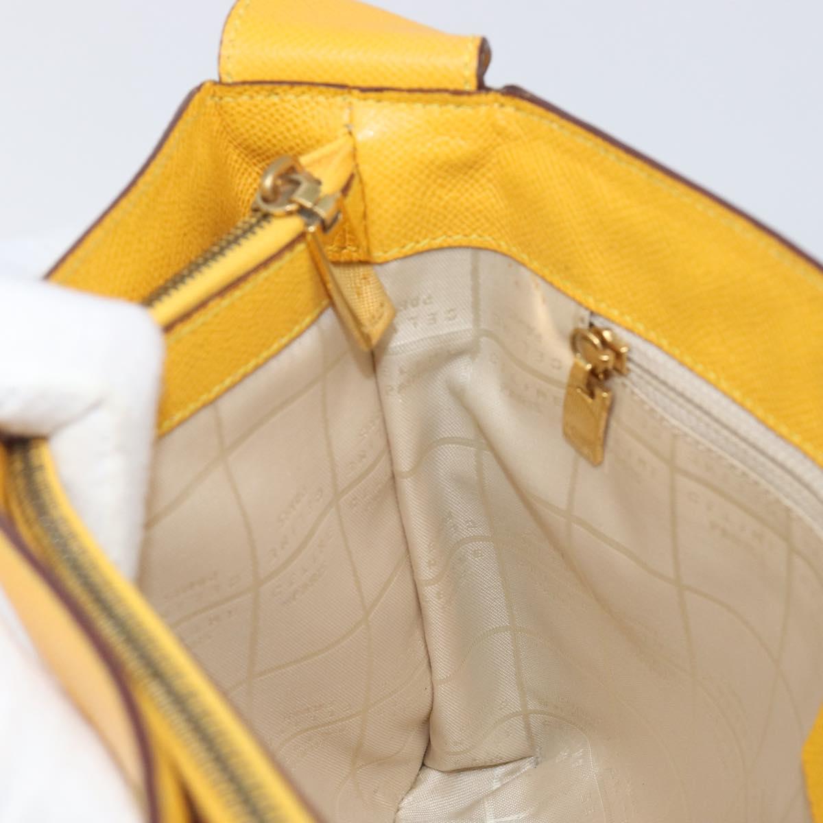 CELINE Turn Lock Shoulder Bag PVC Canvas Yellow Gold Auth am12556V