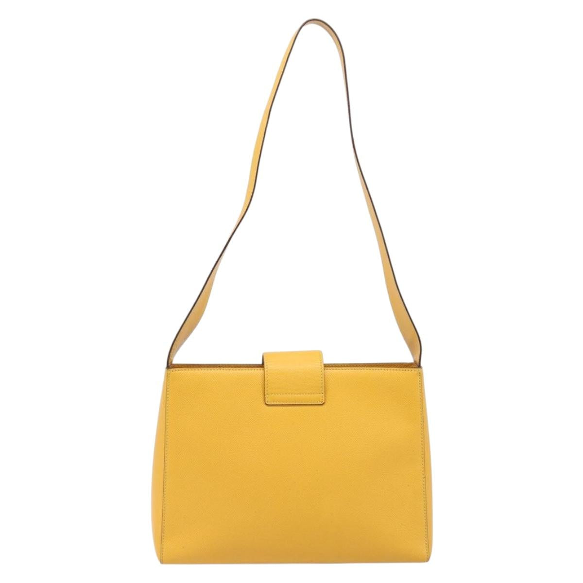 CELINE Turn Lock Shoulder Bag PVC Canvas Yellow Gold Auth am12556V
