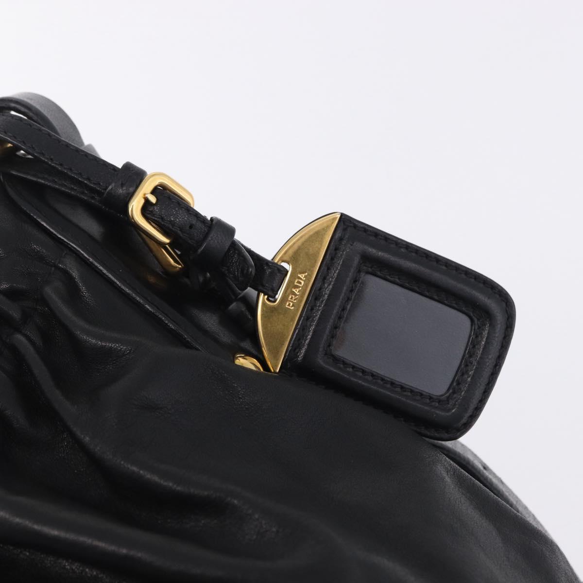 PRADA Shoulder Bag Leather Black Gold Auth am12560V