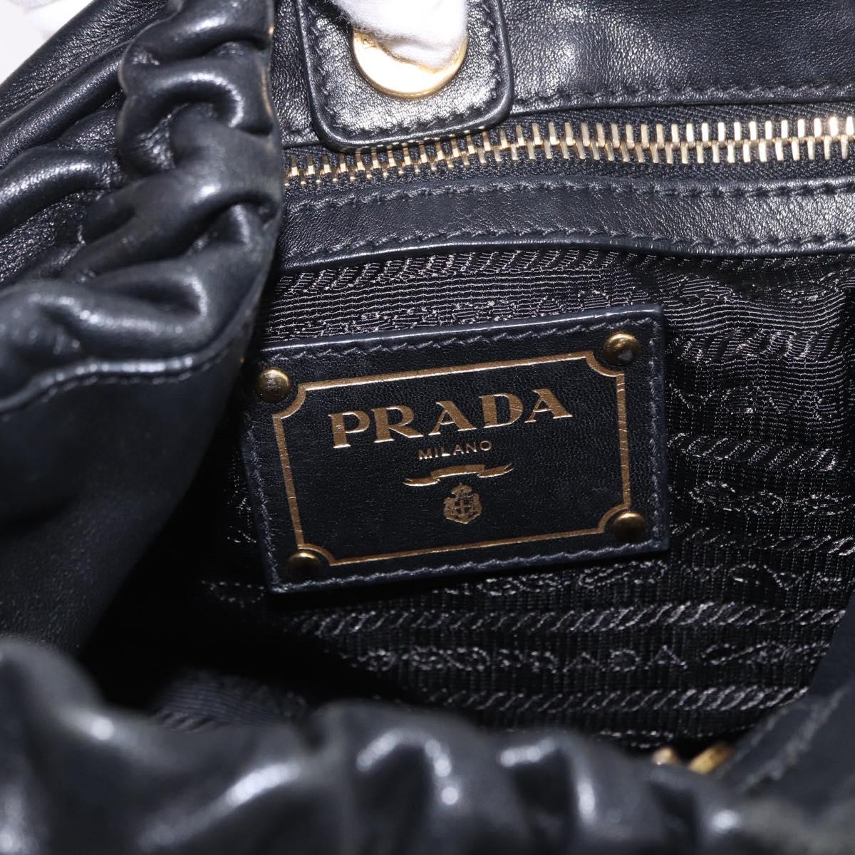 PRADA Shoulder Bag Leather Black Gold Auth am12560V