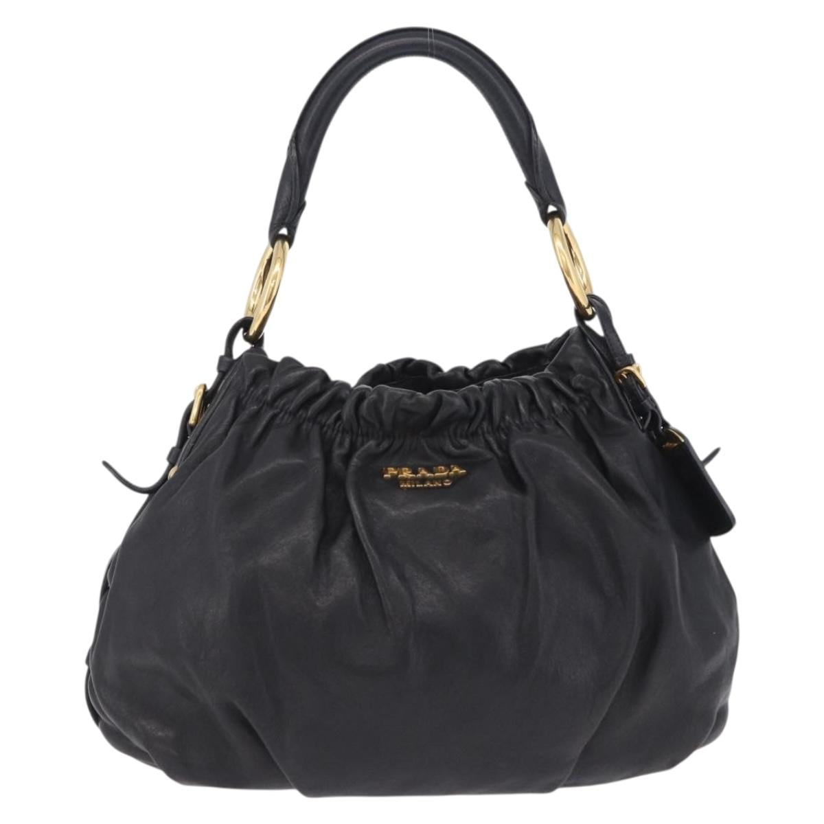 PRADA Shoulder Bag Leather Black Gold Auth am12560V