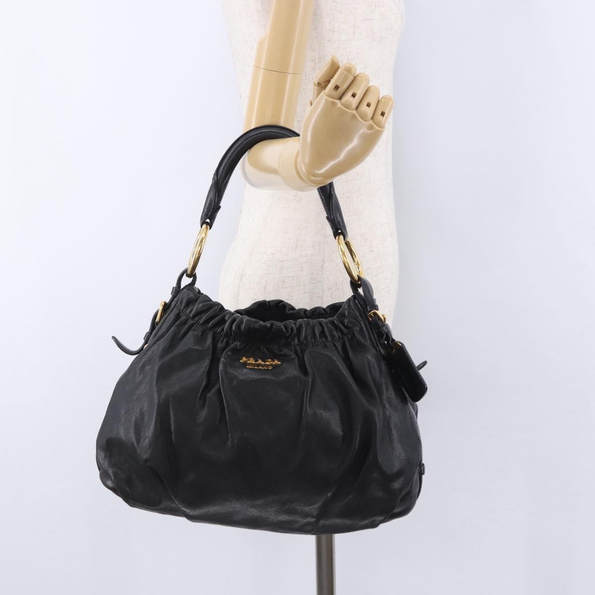 PRADA Shoulder Bag Leather Black Gold Auth am12560V