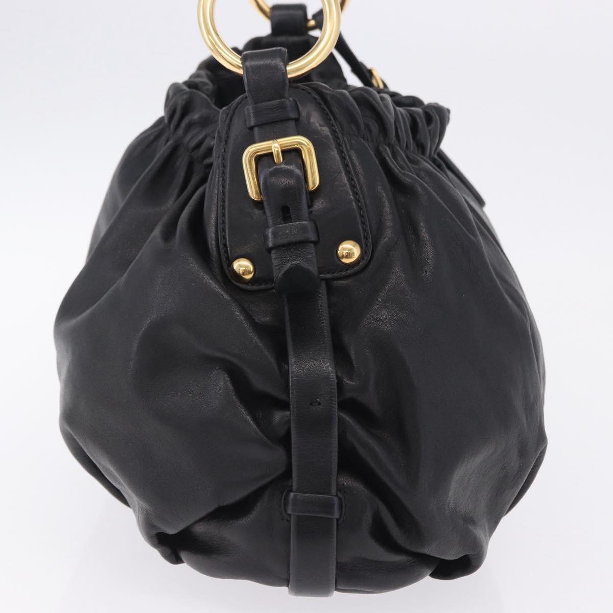 PRADA Shoulder Bag Leather Black Gold Auth am12560V