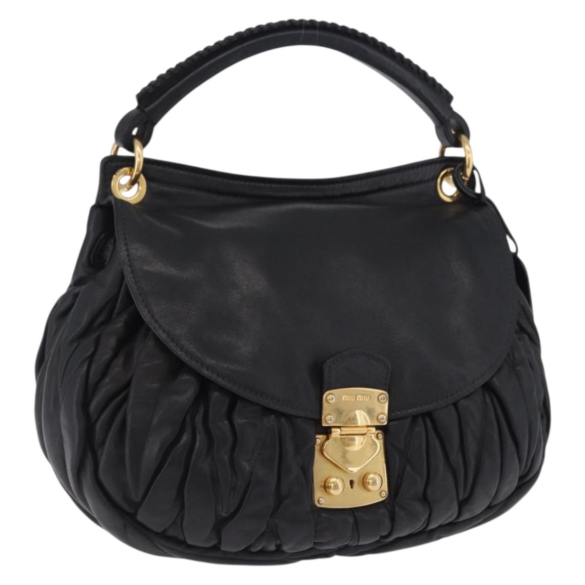 Miu Miu Matelasse Ready Lock Hand Bag Leather Black Gold Auth am12562V