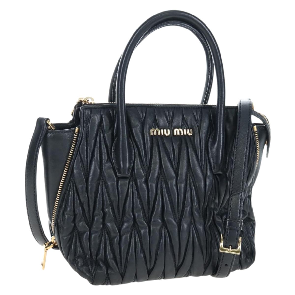 Miu Miu Matelasse Hand Bag Leather 2way Black Gold Auth am12563V