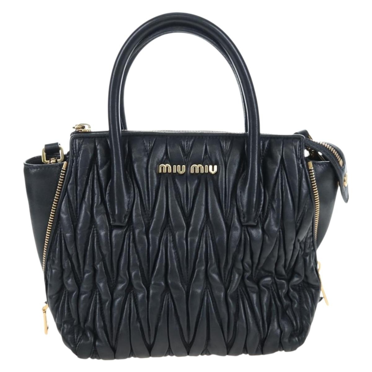 Miu Miu Matelasse Hand Bag Leather 2way Black Gold Auth am12563V