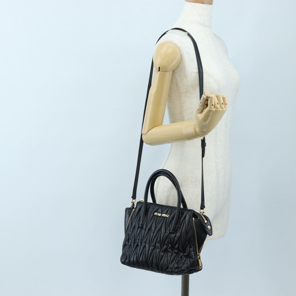 Miu Miu Matelasse Hand Bag Leather 2way Black Gold Auth am12563V