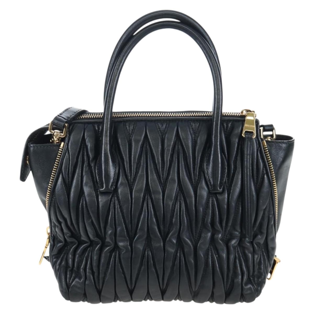 Miu Miu Matelasse Hand Bag Leather 2way Black Gold Auth am12563V