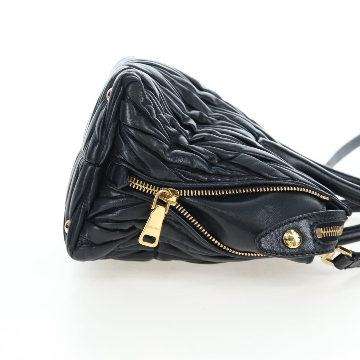 Miu Miu Matelasse Hand Bag Leather 2way Black Gold Auth am12563V