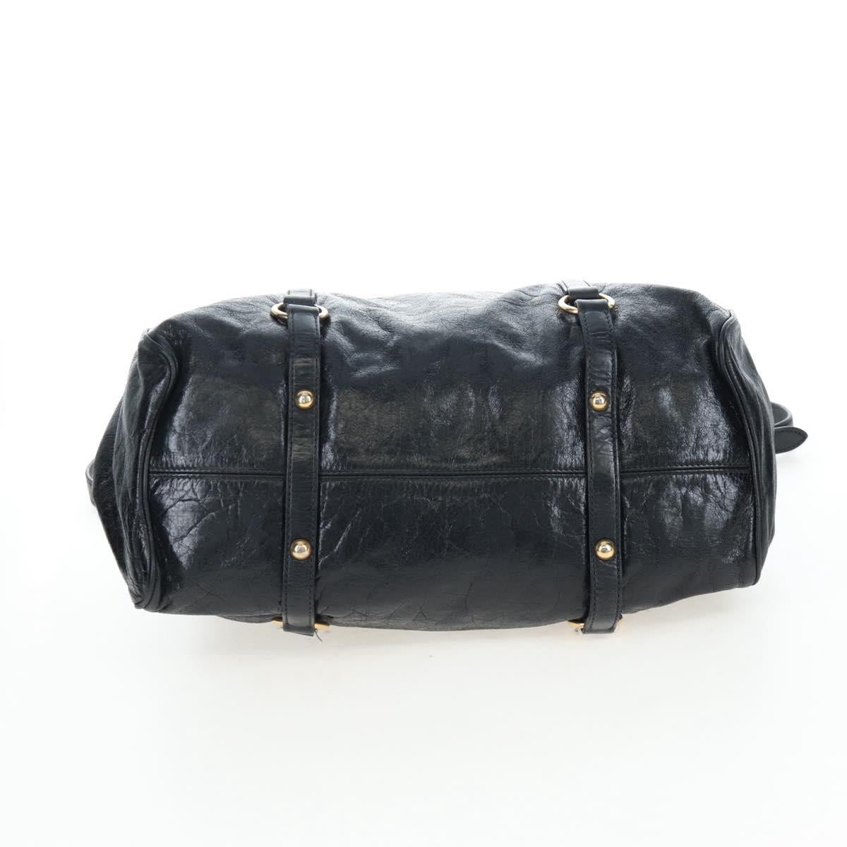 Miu Miu Side Ribbon Hand Bag Leather 2way Black Gold Auth am12564V