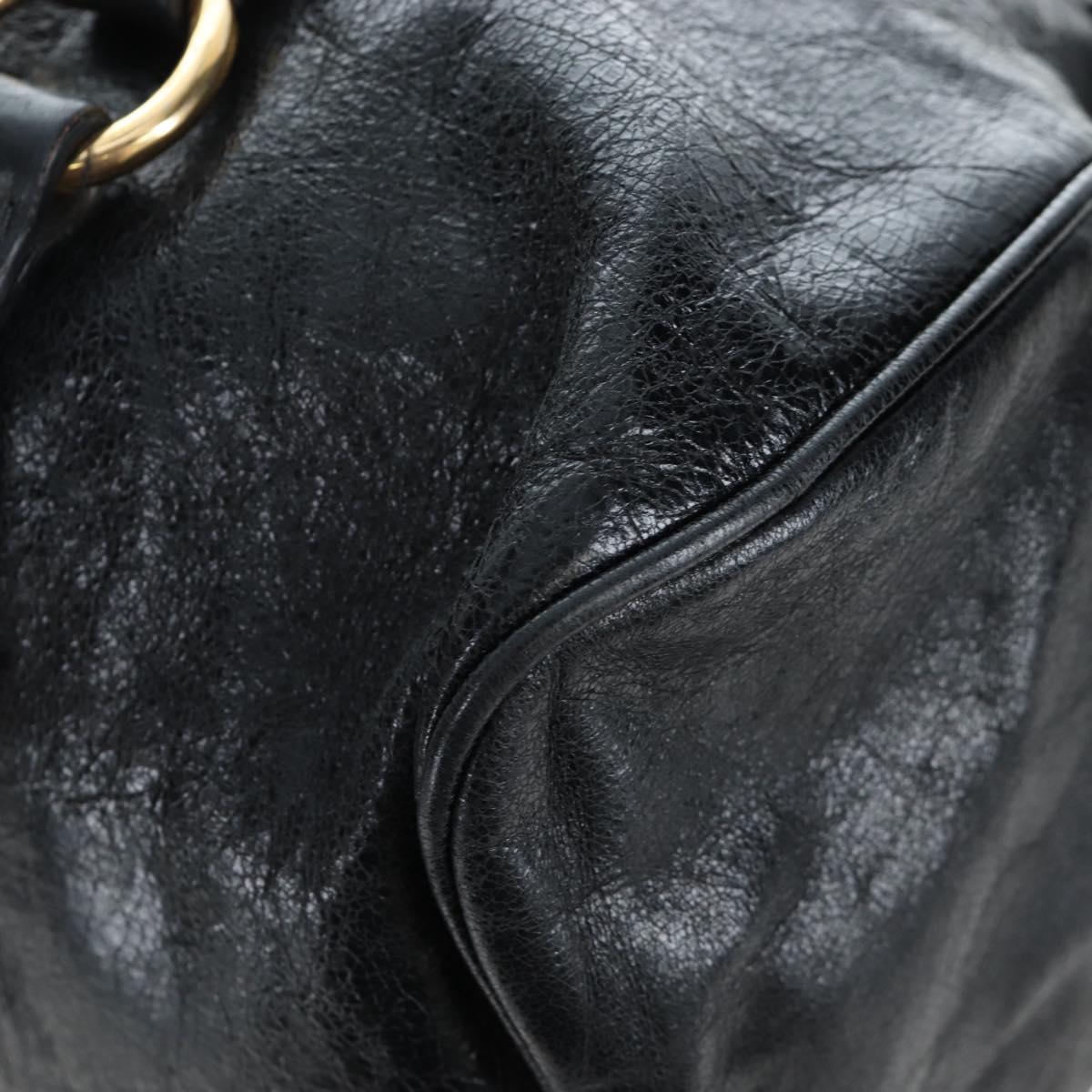 Miu Miu Side Ribbon Hand Bag Leather 2way Black Gold Auth am12564V