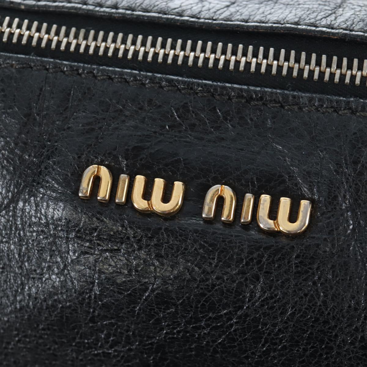 Miu Miu Side Ribbon Hand Bag Leather 2way Black Gold Auth am12564V