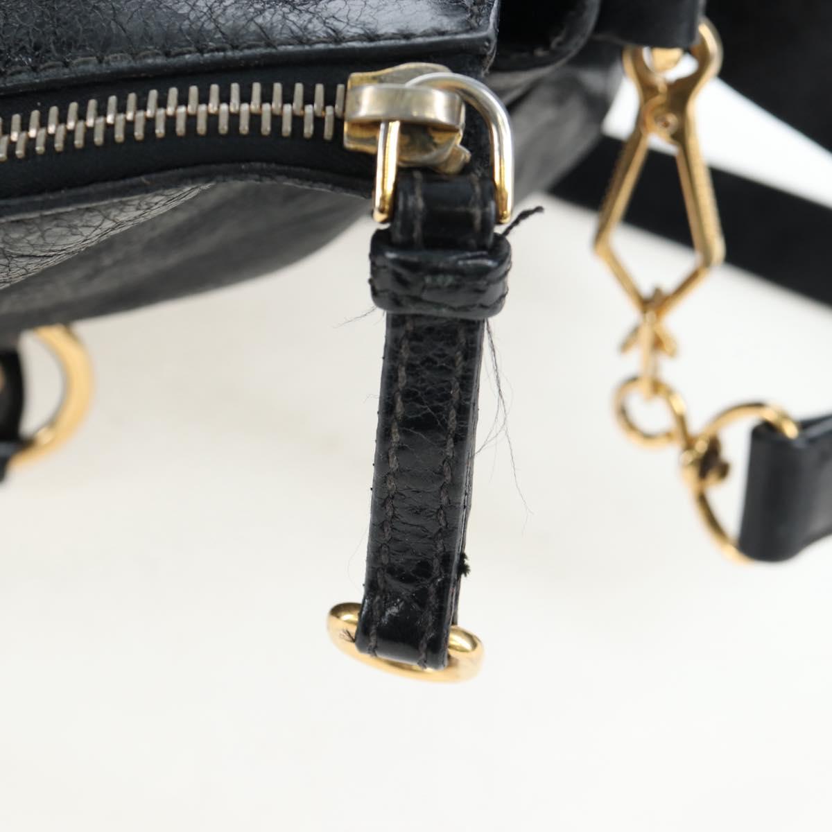 Miu Miu Side Ribbon Hand Bag Leather 2way Black Gold Auth am12564V