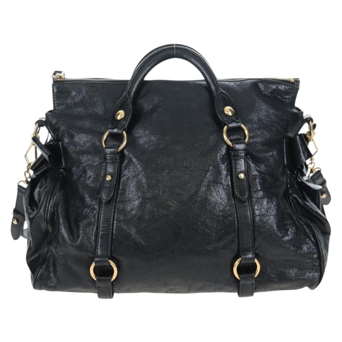 Miu Miu Side Ribbon Hand Bag Leather 2way Black Gold Auth am12564V