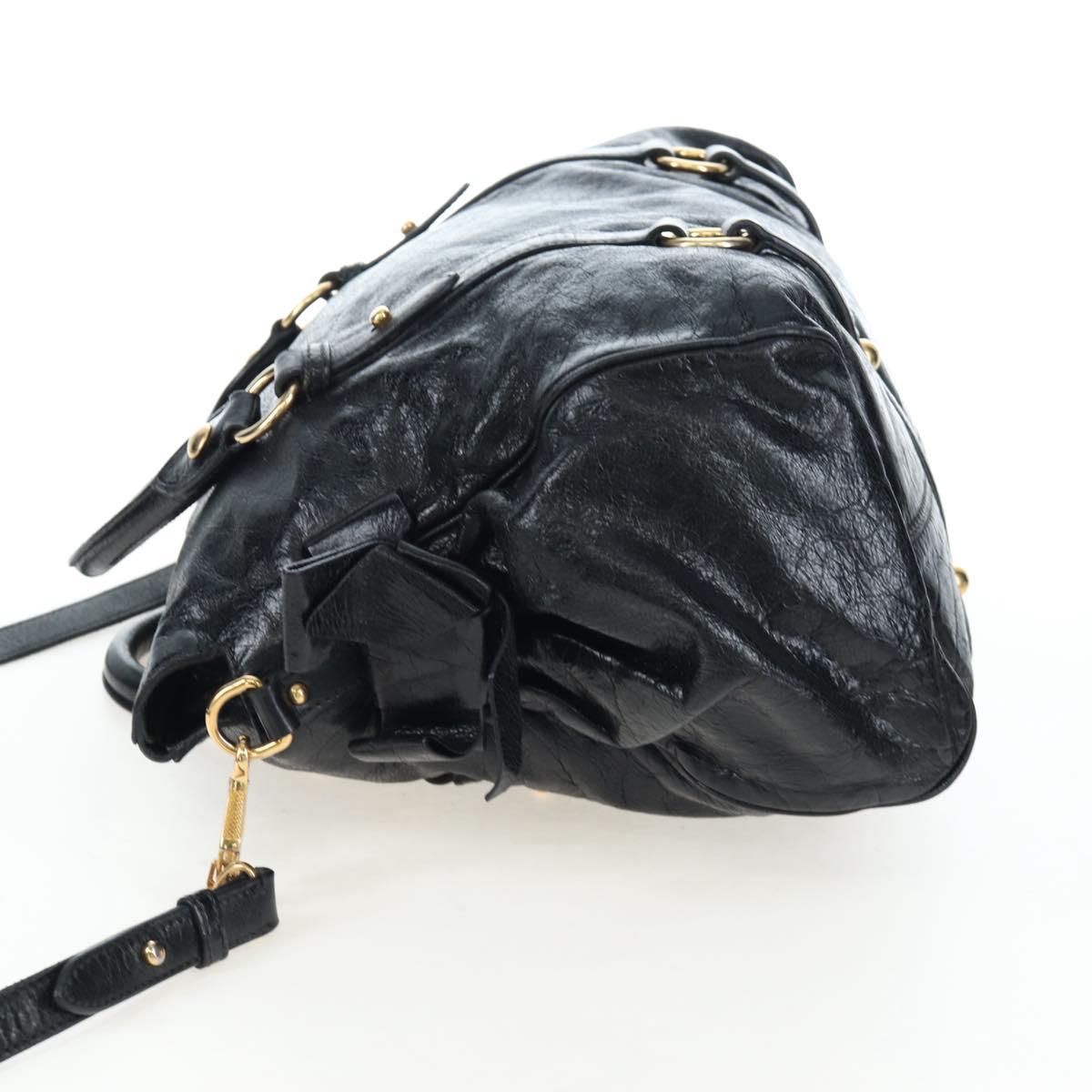 Miu Miu Side Ribbon Hand Bag Leather 2way Black Gold Auth am12564V