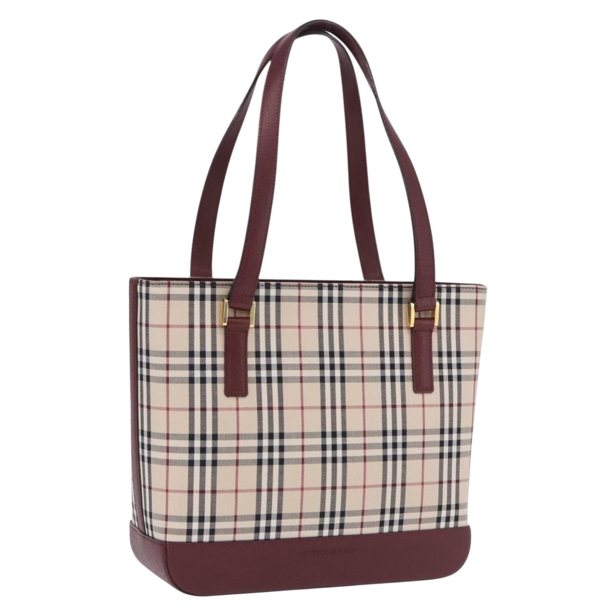 BURBERRY Nova Check Tote Bag Canvas Beige Gold Auth am12565V