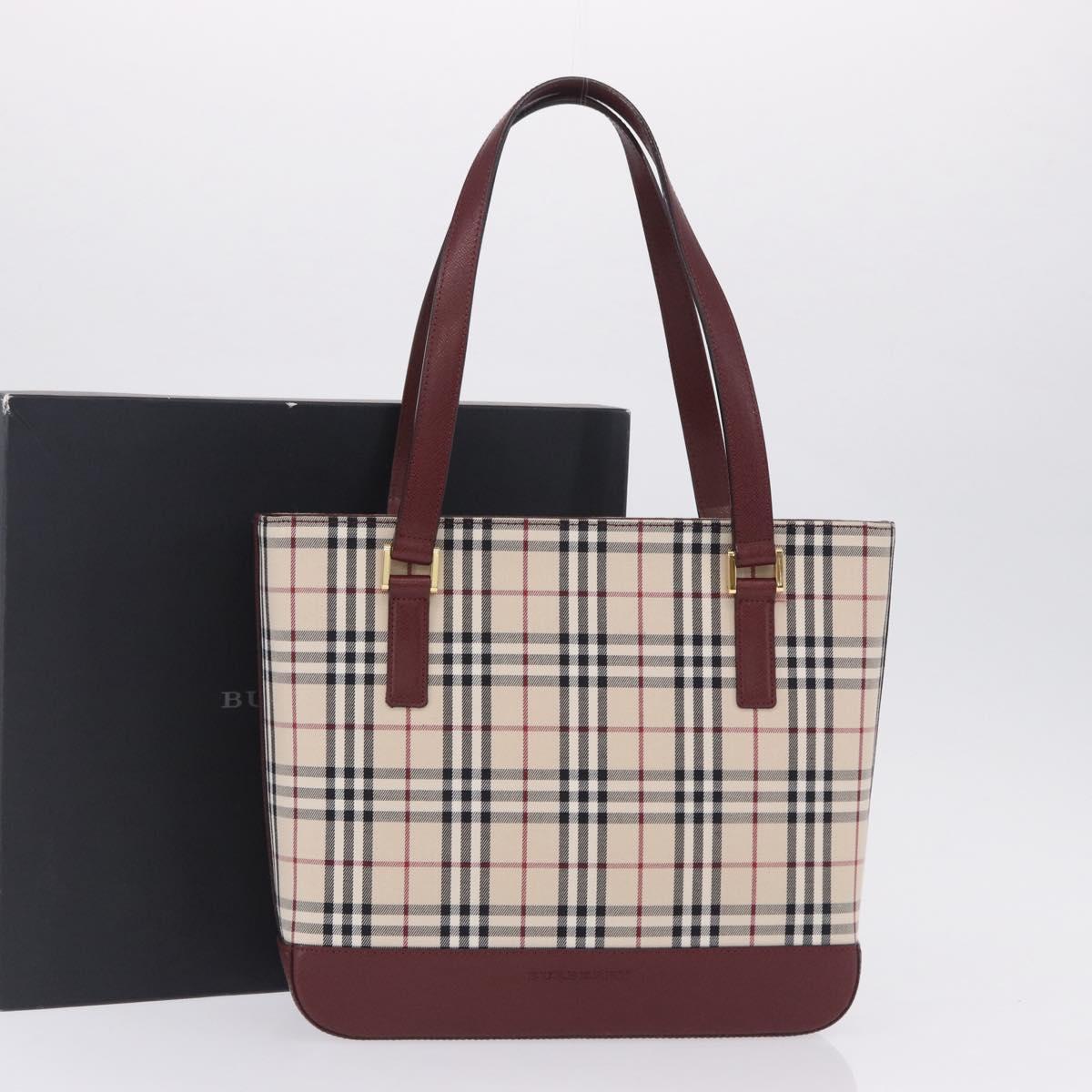 BURBERRY Nova Check Tote Bag Canvas Beige Gold Auth am12565V