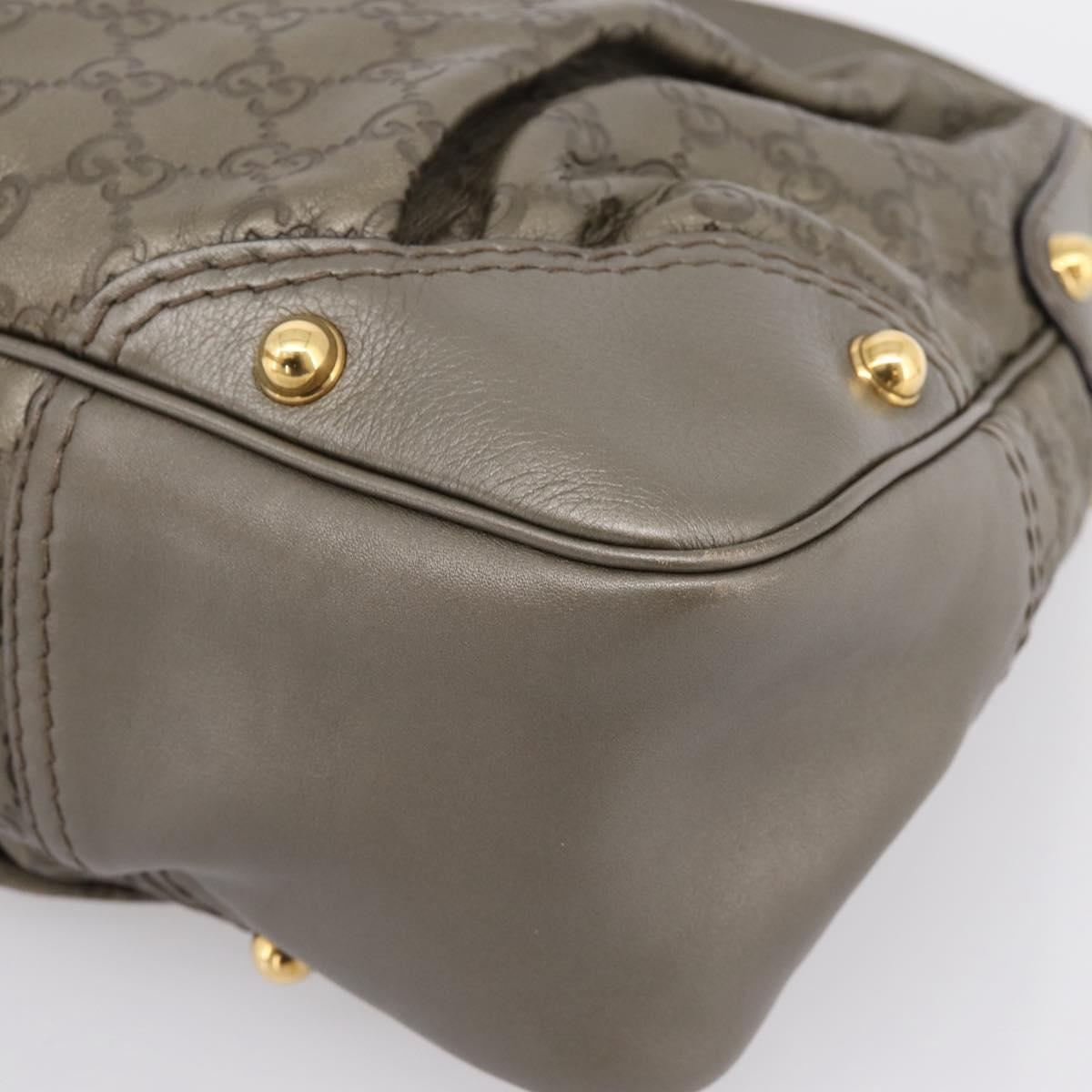 GUCCI GG Canvas Guccissima Shoulder Bag Leather Gray Gold 211966 Auth am12566V