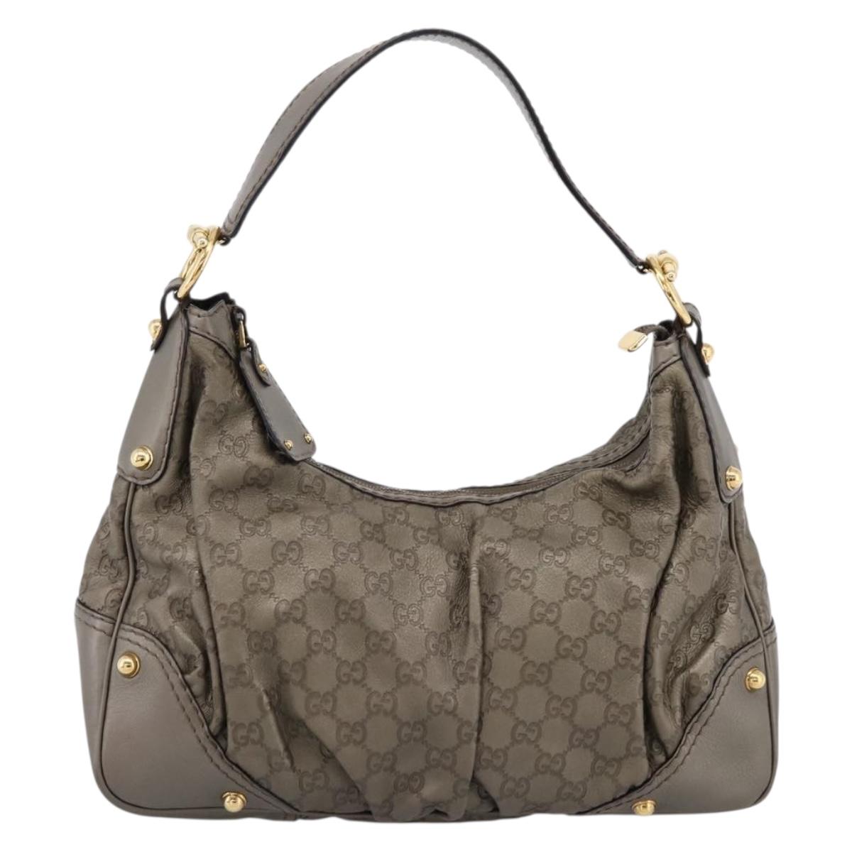 GUCCI GG Canvas Guccissima Shoulder Bag Leather Gray Gold 211966 Auth am12566V