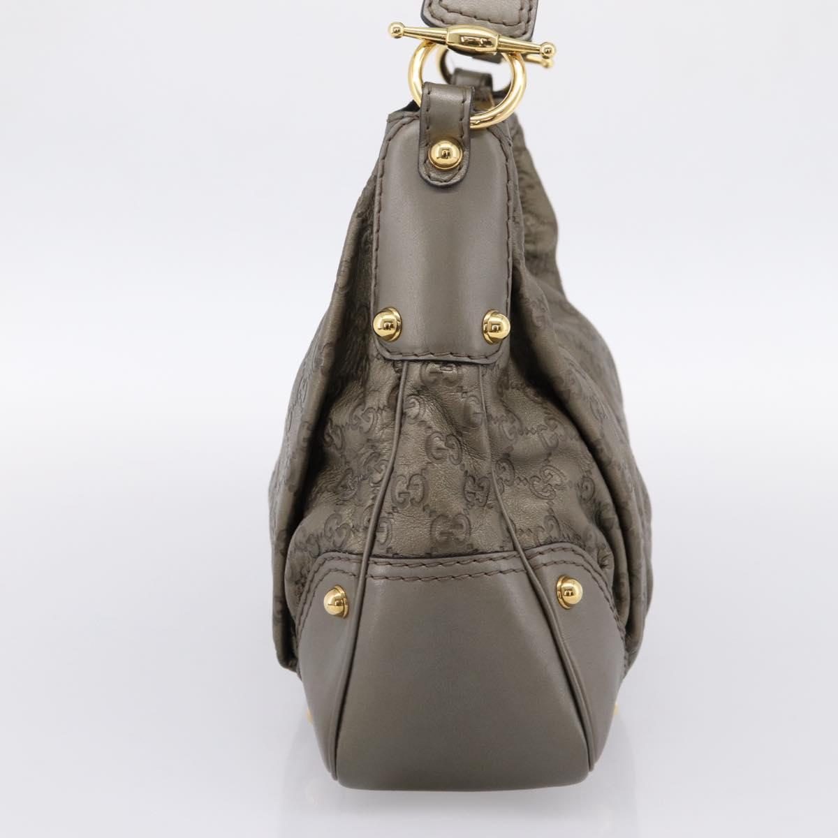GUCCI GG Canvas Guccissima Shoulder Bag Leather Gray Gold 211966 Auth am12566V