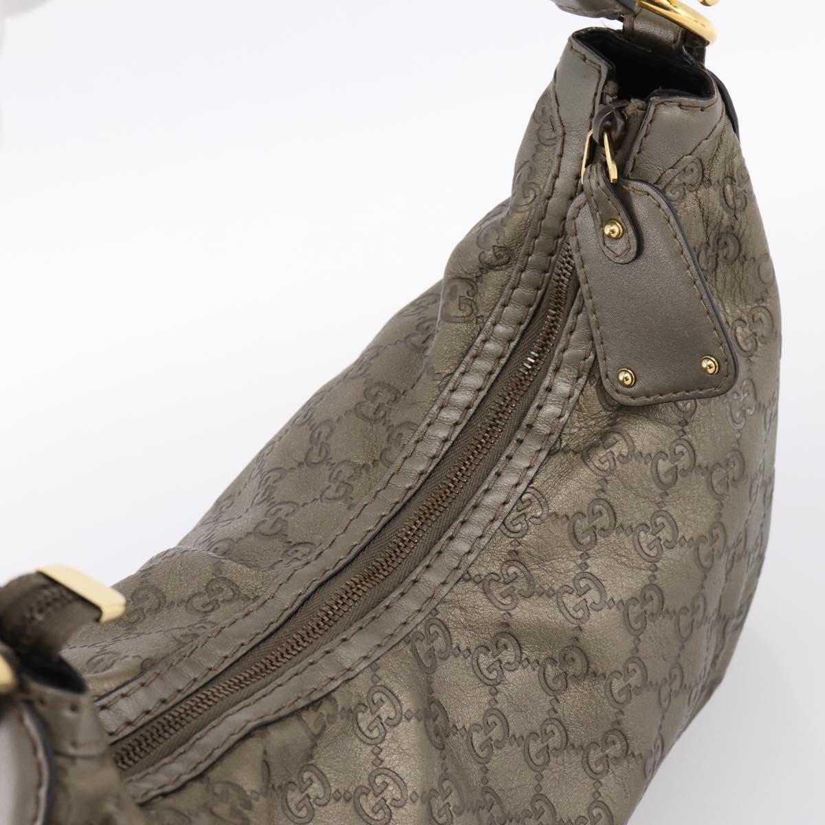 GUCCI GG Canvas Guccissima Shoulder Bag Leather Gray Gold 211966 Auth am12566V
